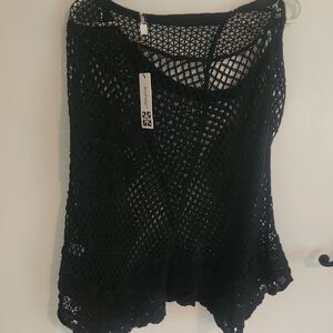 LeShop Black Mesh Knit Top